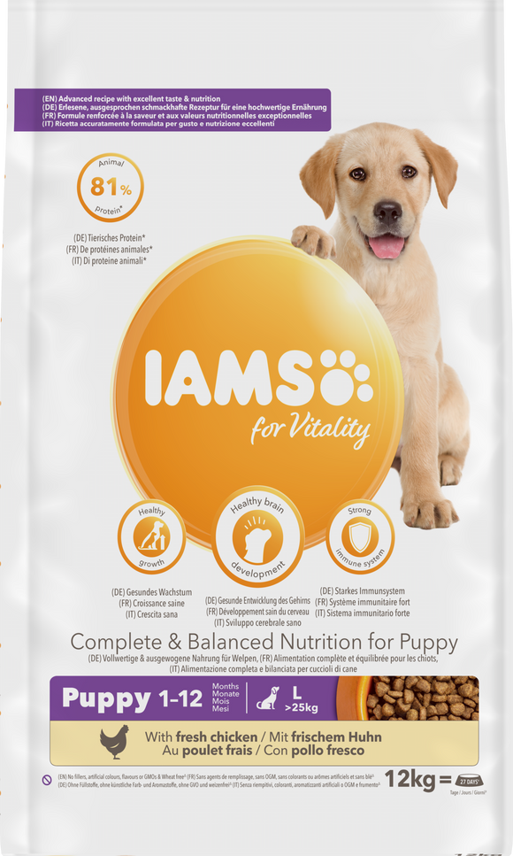 IAMS DOG PUP/JUN LRG CHKN 12 KG