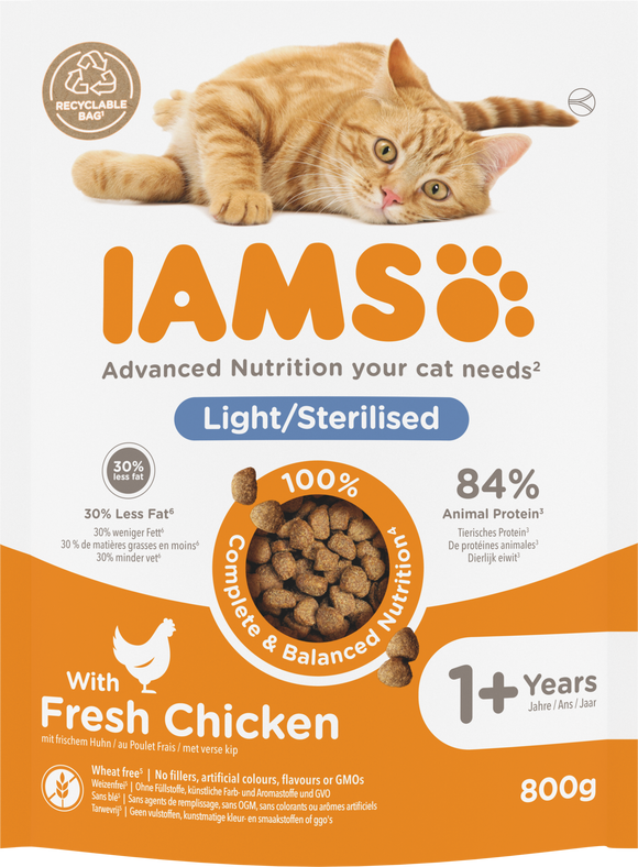 IAMS CAT ADULT STER/OVERW CHKN 800 GR