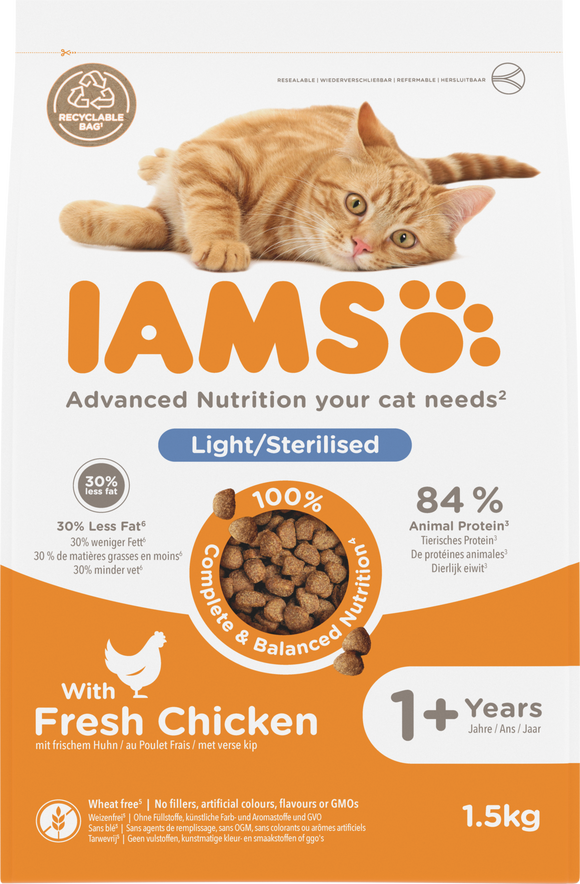 IAMS CAT ADULT STER/OVERW CHKN 1.5 KG