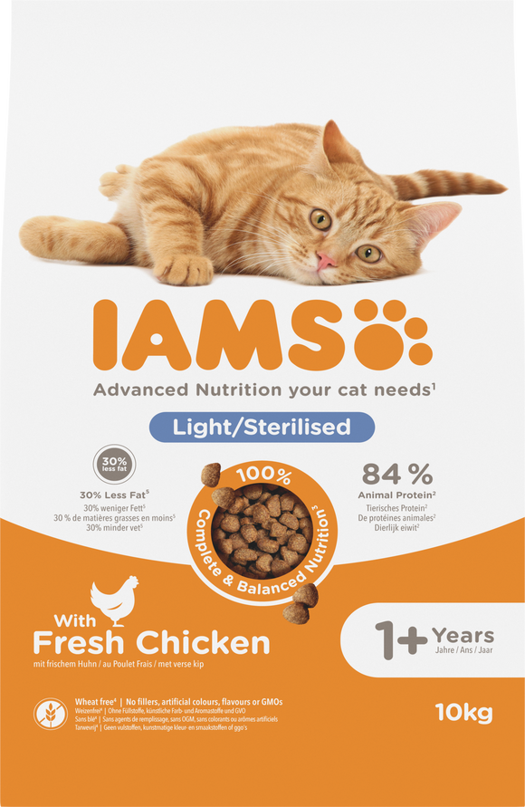 IAMS CAT ADULT STER/OVERW CHKN 10 KG