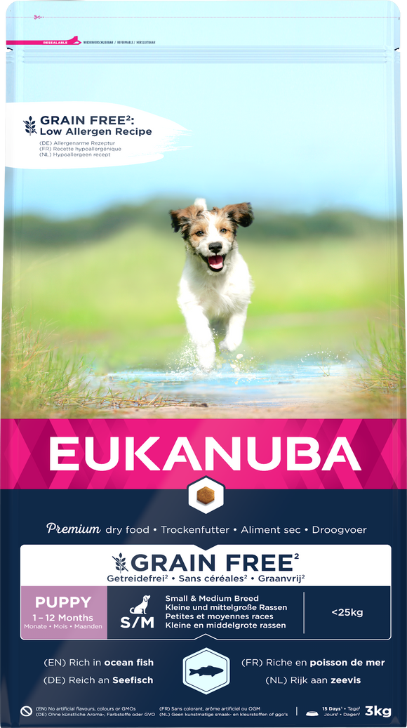 EUK DOG PUP S/M GRAINFREE O FISH 3 KG