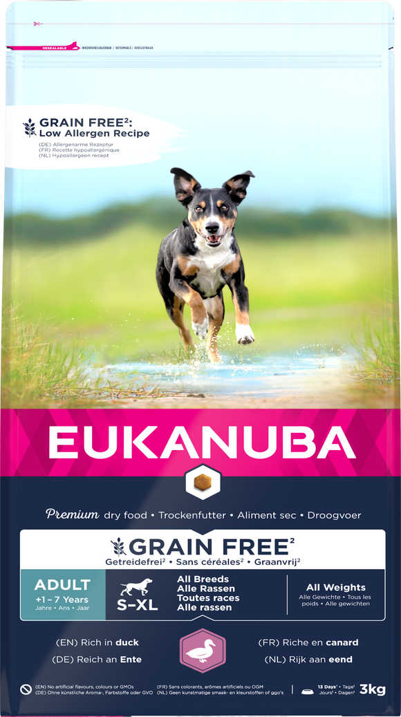 EUK DOG AD S-XL GRAINFREE DUCK 3 KG