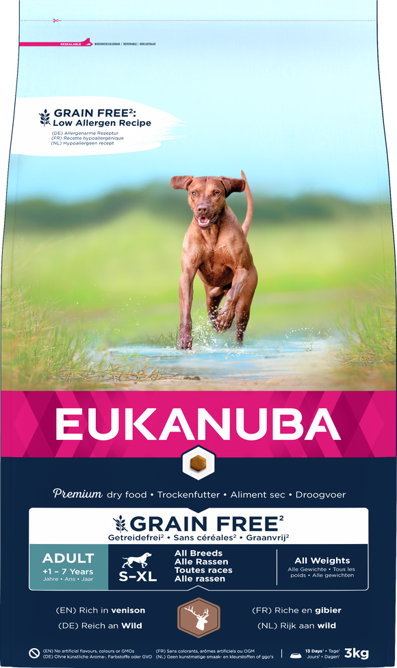 EUK DOG AD S-XL GRAINFRE VENISON 3 KG