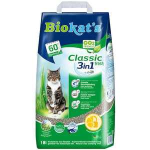 Biokat's Classic Fresh 3-in-1 kattenbakvulling staat bekend om zijn sterke klontvorming en is zuinig in gebruik. Enkel de klonten worden eruit geschept, de rest blijft schoon. Puur biologische kattenbakvulling met een frisse geur. 100% Natuurlijk Neemt de onaangename geur weg Zorgt voor een schone en frisse omgeving
