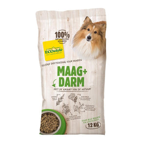 Ecostyle Hondenvoer Maag & Darm 12 kg Maag + Darm bevat maar liefst 10 procent kruiden. Deze kruiden zijn speciaal geselecteerd voor honden met een slechte spijsvertering. Heemstwortel en Rozemarijn zijn twee voorbeelden van kruiden in Maag + Darm, die het maagdarmkanaal gezond houden en de spijsvertering ondersteunen