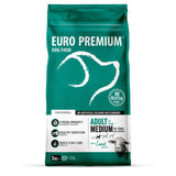 Euro-Premium Adult Medium Lam - Rijst is een super-premium voeding voor volwassen honden van middelgrote rassen. Een optimale weerstand en een gezonde spijsvertering worden ondersteund door de toevoeging van een unieke blend van plantenextracten - rijk aan antioxidanten - aangevuld met prebiotica en β-glucanen\