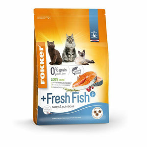 Fokker Fresh Meat kattenvoer met verse zalm is een premium kattenvoeding met verse vis voor volwassen katten. Dit product is graanvrij. Door de combinatie van een droog brokje, waar verse vis (zalm) aan wordt toegevoegd, aangevuld met o.a. groenten, fruit en kruiden eet uw kat lekker, gezond én zeer gevarieerd