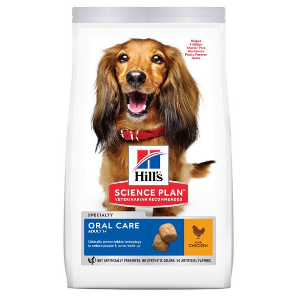 Hill's Canine Adult Oral Care Kip Medium 12kg is voer met klinisch bewezen gebitstechnologie om tandplak en tandsteen te verminderen. Technologie vermindert de tandplak en tandsteen Innovatieve textuur van de brokken reinigen de tanden om de adem te verfrissen Omega 6-vetzuren & vitamine E voor een mooie huid en vacht