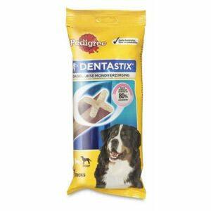 Pedigree DentaStix hebben een reinigende werking op het gebit van volwassen honden vanaf 25 kg. De x-vorm verwijdert vuil aan de oppervlakte en de ingrediënten maken tandplak onschadelijk. Bij dagelijks gebruik helpt het de vorming van tandplak tot 80% te verminderen. Zijn voor volwassen honden vanaf 25kg