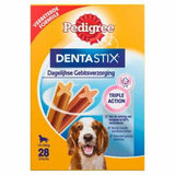Pedigree Dentastix Multipack Medium zijn voor volwassen honden van gemiddelde grootte, en hebben een reinigende werking op het gebit. De x-vorm verwijdert vuil aan de oppervlakte en de ingrediënten maken tandplak onschadelijk. Bij dagelijks gebruik helpt het de vorming van tandplak tot 80% te verminderen