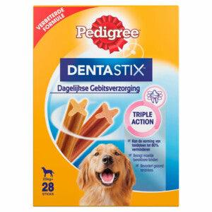 Pedigree Dentastix Multipack Maxi zijn voor volwassen, grote honden en hebben een reinigende werking op het gebit. De x-vorm verwijdert vuil aan de oppervlakte en de ingrediënten maken tandplak onschadelijk. Bij dagelijks gebruik helpt het de vorming van tandplak tot 80% te verminderen. Geschikt voor honden vanaf 25kg