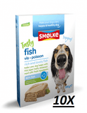 Smolke vers gestoomd met vis is rijk aan Omega-3 &6 vetzuren uit vis en zalmolie en ondersteunt daardoor een gezonde huis en glanzende vacht. De vis in dit product is net als bij alle andere Smølkeproducten afkomstig van duurzame vangst. Smolke vers gestoomd: Bestaat voor 80% uit vis en Is een Complete maaltijd.