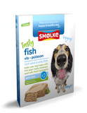 Smolke vers gestoomd met vis is rijk aan Omega-3 &6 vetzuren uit vis en zalmolie en ondersteunt daardoor een gezonde huis en glanzende vacht. De vis in dit product is net als bij alle andere Smølkeproducten afkomstig van duurzame vangst. Smolke vers gestoomd: Bestaat voor 80% uit vis en Is een Complete maaltijd.