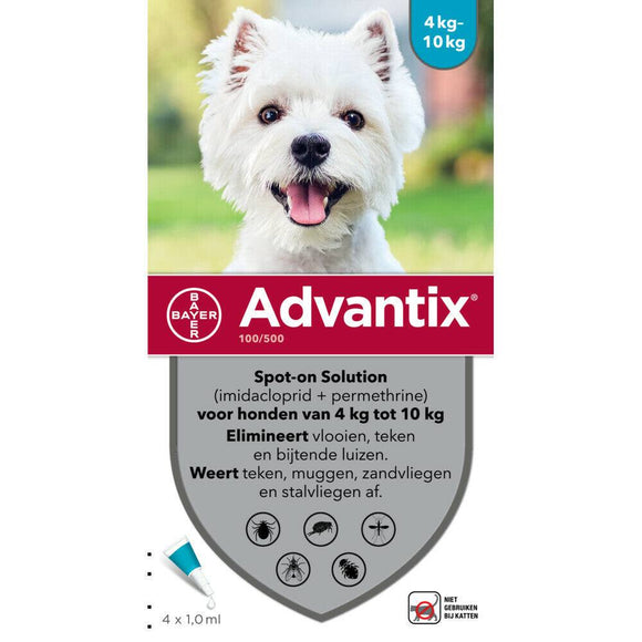 Advantix parasietbehandeling spot-on hond 100 4pip - UwDiervoeding.nl