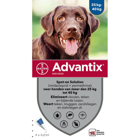 Advantix parasietbehandeling spot-on hond 400 4pip - UwDiervoeding.nl