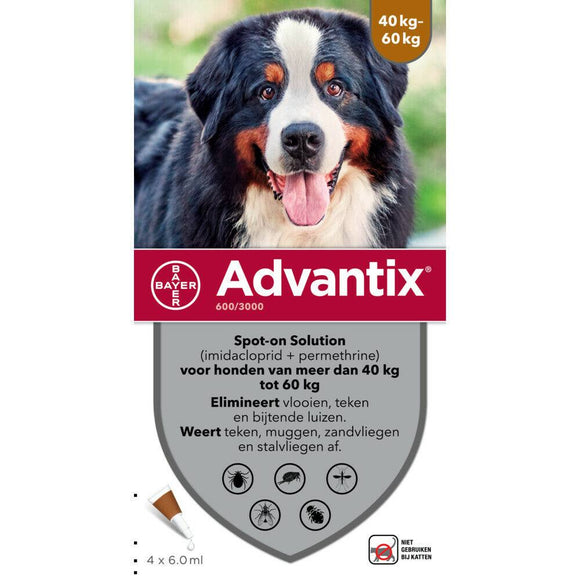 Advantix parasietbehandeling spot-on hond 600 4pip - UwDiervoeding.nl